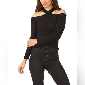 1.State Cross Neck Cold Shoulder Black Top Sweater Plus Size 1X BRAND N…